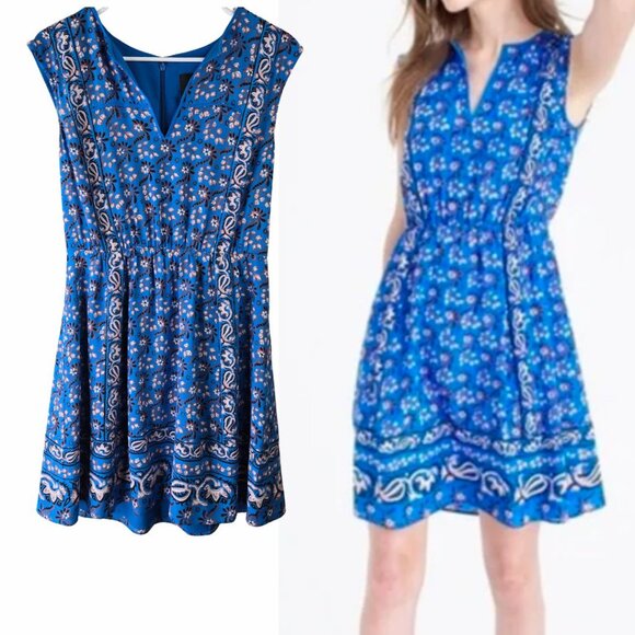 J. Crew Dresses & Skirts - J. Crew Dress Sz 8 Silk Blue Floral Babydoll Boho Cottage Knee Length Sleeveless